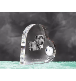 Catahoula Leopard Dog, Catahoula Cur - crystal clock with a dog picture, heart-shaped shelf clock, personalized standing clock by Art-Dog brand