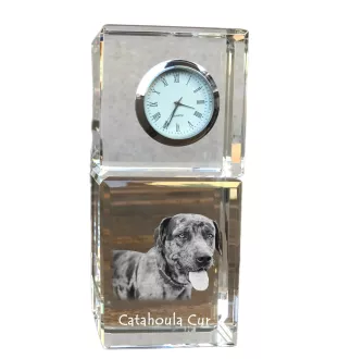 Catahoula Leopard Dog, Catahoula Cur - Kristalluhr mit Foto, Hundebild im Kristall, personalisierte Schreibtischuhr von Art-Dog.