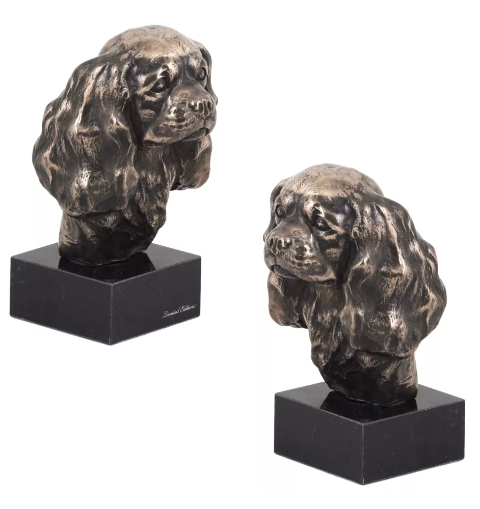 Cavalier King Charles Spaniel II - Statue de chien, buste sur socle en pierre, sculpture, trophée pour exposition canine par la marque Art-Dog