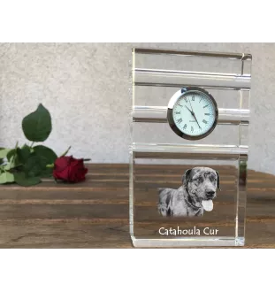 Chien léopard catahoula, Catahoula Leopard Dog - une horloge en verre avec une photo, une photo de chien dans un cristal, une horloge de bureau personnalisée de la marque Art-Dog