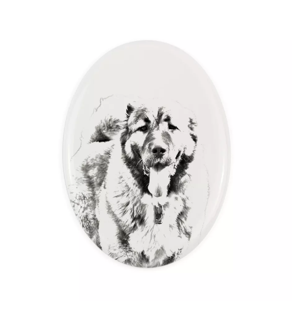 Caucasian Shepherd Dog, Caucasian Ovcharka - commemorative plaque with a photo of a dog, tombstone with a print, personalized oval plaque from the Art-Dog brand