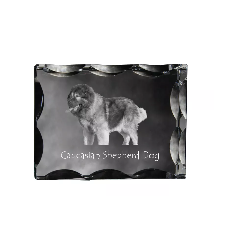 Caucasian Shepherd Dog, Caucasian Ovcharka - crystal with a picture of a dog, glass statuette with a picture, unique frame with a picture from Art-Dog brand