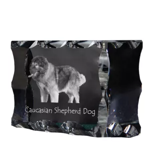 Caucasian Shepherd Dog, Caucasian Ovcharka - crystal with a picture of a dog, glass statuette with a picture, unique frame with a picture from Art-Dog brand