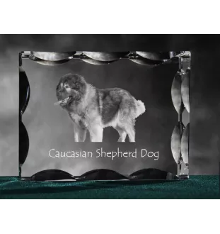 Caucasian Shepherd Dog, Caucasian Ovcharka - crystal with a picture of a dog, glass statuette with a picture, unique frame with a picture from Art-Dog brand