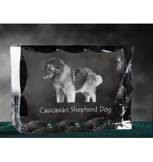Caucasian Shepherd Dog, Caucasian Ovcharka - crystal with a picture of a dog, glass statuette with a picture, unique frame with a picture from Art-Dog brand