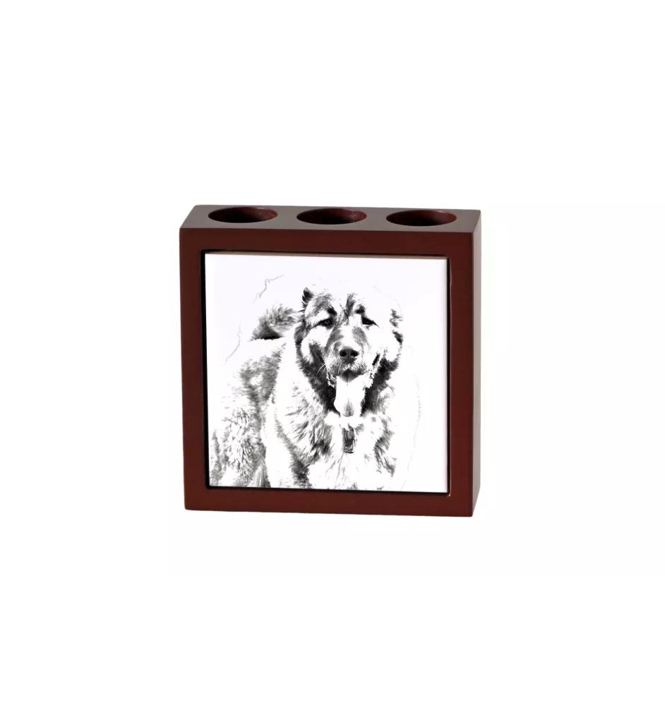 Kaukasischer Schäferhund, Kaukasischer Owtscharka - Stifthalter mit Hund, Schreibtischorganizer mit Aufdruck, personalisierte Schreibtischdekoration der Marke Art-Dog