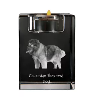 Kaukasischer Schäferhund, Kaukasischer Owtscharka - Kerzenhalter mit Hundefoto, Teelichthalter aus Kristall, personalisiertes Geschenk der Marke Art-Dog
