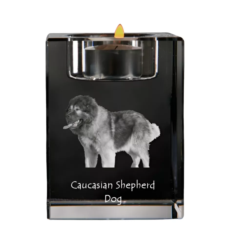 Caucasian Shepherd Dog, Caucasian Ovcharka - Candle holder with dog photo, crystal tealight holder, personalised gift by Art-Dog brand