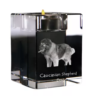 Caucasian Shepherd Dog, Caucasian Ovcharka - Candle holder with dog photo, crystal tealight holder, personalised gift by Art-Dog brand