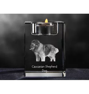 Caucasian Shepherd Dog, Caucasian Ovcharka - Candle holder with dog photo, crystal tealight holder, personalised gift by Art-Dog brand