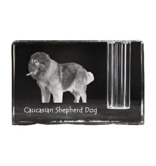 Kaukasischer Schäferhund, Kaukasischer Owtscharka - Stifthalter, Kristallorganizer mit Hundefoto, einzigartige Schreibtischdekoration der Marke Art-Dog