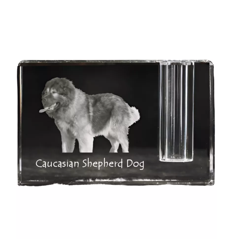 Caucasian Shepherd Dog, Caucasian Ovcharka - Pen stand, crystal organiser with dog photo, unique desk decoration by Art-Dog brand