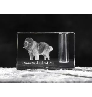Caucasian Shepherd Dog, Caucasian Ovcharka - Pen stand, crystal organiser with dog photo, unique desk decoration by Art-Dog brand