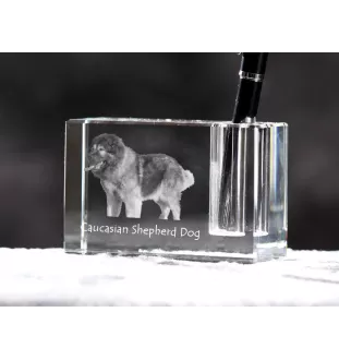 Caucasian Shepherd Dog, Caucasian Ovcharka - Pen stand, crystal organiser with dog photo, unique desk decoration by Art-Dog brand