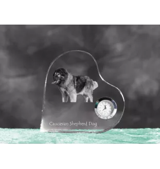 Berger du Caucase - horloge en cristal avec une photo de chien, horloge de table en forme de cœur, horloge debout personnalisée de la marque Art-Dog