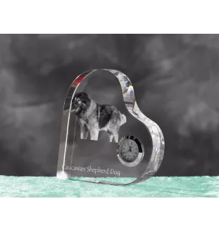 Berger du Caucase - horloge en cristal avec une photo de chien, horloge de table en forme de cœur, horloge debout personnalisée de la marque Art-Dog
