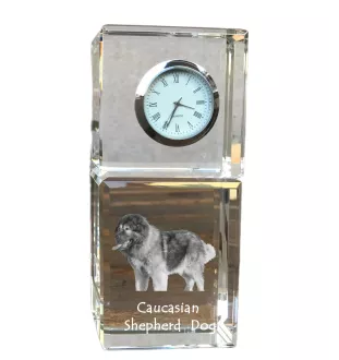 Caucasian Shepherd Dog, Caucasian Ovcharka - crystal clock with a photo, a photo of a dog in crystal, personalized desk clock by Art-Dog brand