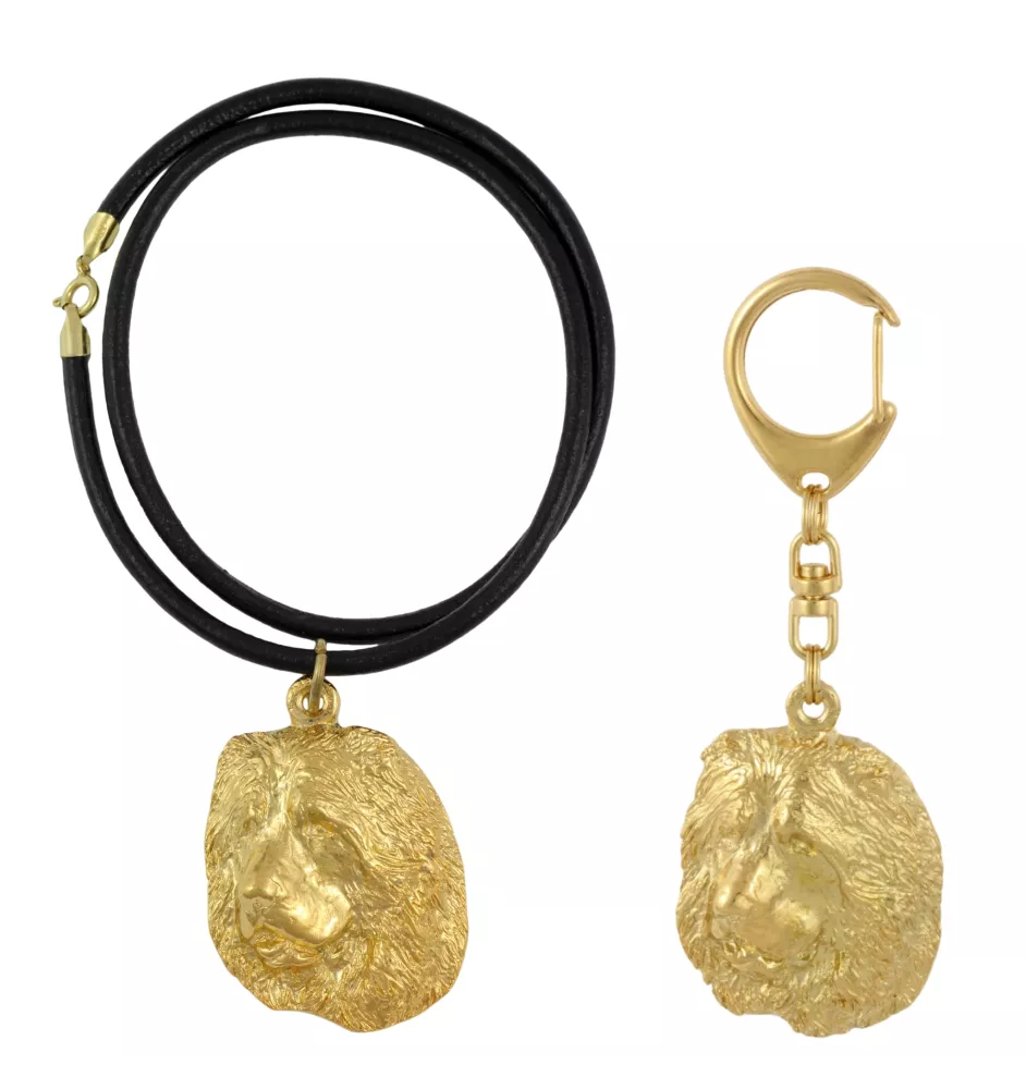 Berger du Caucase - porte-clés et collier avec chien dans une boîte, produit plaqué or de haute qualité, marque Art-Dog