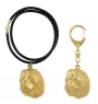 Berger du Caucase - porte-clés et collier avec chien dans une boîte, produit plaqué or de haute qualité, marque Art-Dog