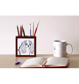 Cavalier King Charles Spaniel - pen holder with a dog, desk organizer with a print, personalized desk decoration from the Art-Dog brand.