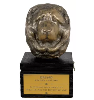 Caucasian Shepherd Dog, Caucasian Ovcharka - an urn with an engraving and a sculpture of a dog, a handmade product by the Art-Dog brand.