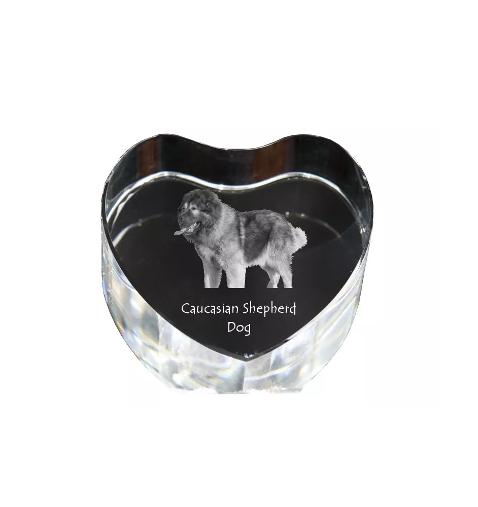 Caucasian Shepherd Dog, Caucasian Ovcharka - a photo of a dog in crystal, crystal heart, unique photo frame from the Art-Dog brand