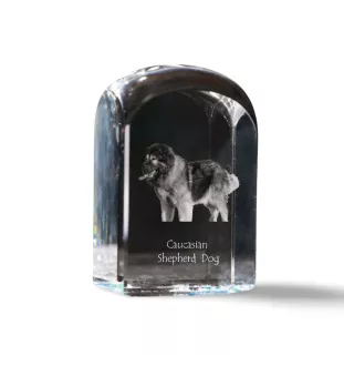 Kaukasischer Schäferhund, Kaukasischer Owtscharka - Kristallwürfel mit Bild, Hundebild im Kristall, sechseckiger Papierclip von Art-Dog.