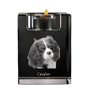 Cavalier King Charles Spaniel - Bougeoir avec photo de chien, porte bougie en cristal, cadeau personnalisé par la marque Art-Dog