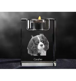 Cavalier King Charles Spaniel - Bougeoir avec photo de chien, porte bougie en cristal, cadeau personnalisé par la marque Art-Dog