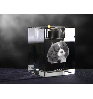 Cavalier King Charles Spaniel - Kerzenhalter mit Hundefoto, Teelichthalter aus Kristall, personalisiertes Geschenk der Marke Art-Dog
