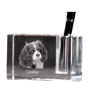 Cavalier King Charles Spaniel - Porte-stylos, organiseur en cristal avec photo de chien, décoration de bureau unique par la marque Art-Dog