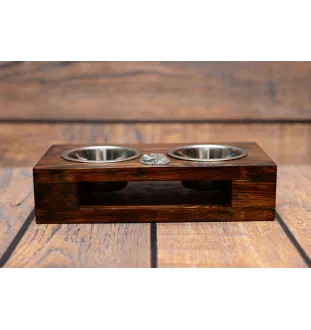 Caucasian Shepherd Dog, Caucasian Ovcharka - wooden stand with bowls for a dog, steel dog bowls, a gift for adopting a dog from the Art-Dog brand