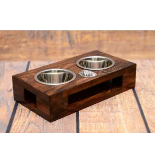 Caucasian Shepherd Dog, Caucasian Ovcharka - wooden stand with bowls for a dog, steel dog bowls, a gift for adopting a dog from the Art-Dog brand