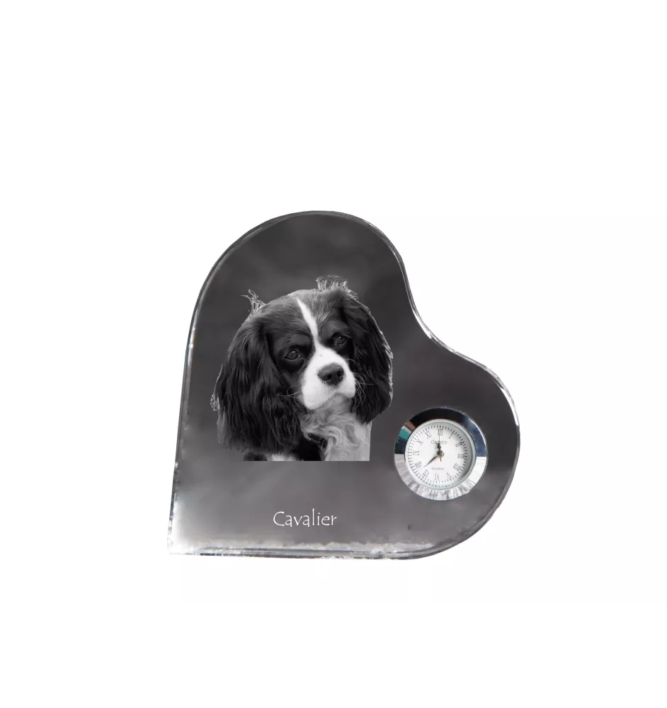 Cavalier King Charles Spaniel - horloge en cristal avec une photo de chien, horloge de table en forme de cœur, horloge debout personnalisée de la marque Art-Dog