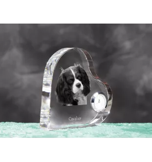 Cavalier King Charles Spaniel - crystal clock with a dog picture, heart-shaped shelf clock, personalized standing clock by Art-Dog brand
