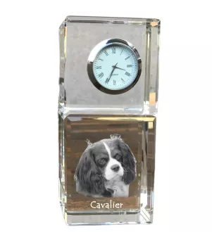 Cavalier King Charles Spaniel - crystal clock with a photo, a photo of a dog in crystal, personalized desk clock by Art-Dog brand