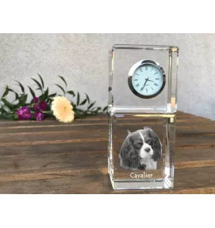 Cavalier King Charles Spaniel - crystal clock with a photo, a photo of a dog in crystal, personalized desk clock by Art-Dog brand