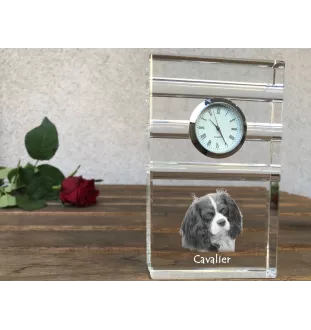 Cavalier King Charles Spaniel - glass clock with a photo, photo of a dog in crystal, personalized standing office clock by Art-Dog brand