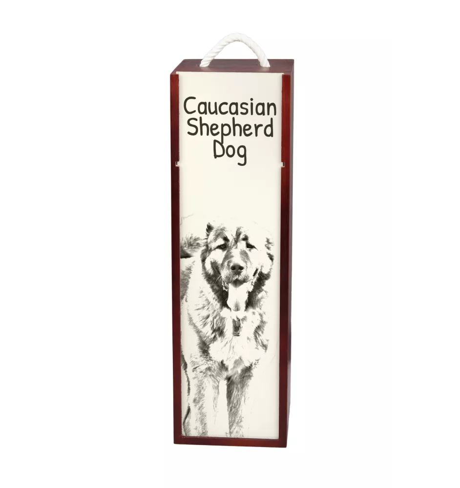 Caucasian Shepherd Dog, Caucasian Ovcharka - wine box with a dog, alcohol box with graphics, personalized gift box from the Art-Dog brand