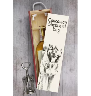 Caucasian Shepherd Dog, Caucasian Ovcharka - wine box with a dog, alcohol box with graphics, personalized gift box from the Art-Dog brand