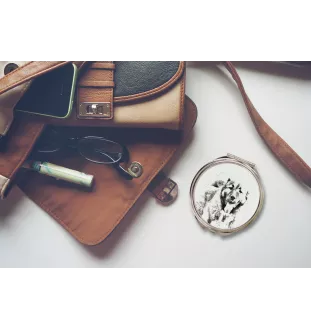 Kaukasischer Schäferhund, Kaukasischer Owtscharka - Taschenspiegel mit Hund, personalisierter Taschenspiegel, kompakter Spiegel mit Art-Dog-Logo