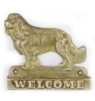 Cavalier King Charles Spaniel - a door sign with a dog, a brass welcome plaque, a unique sign with the inscription Welcome from the Art-Dog brand