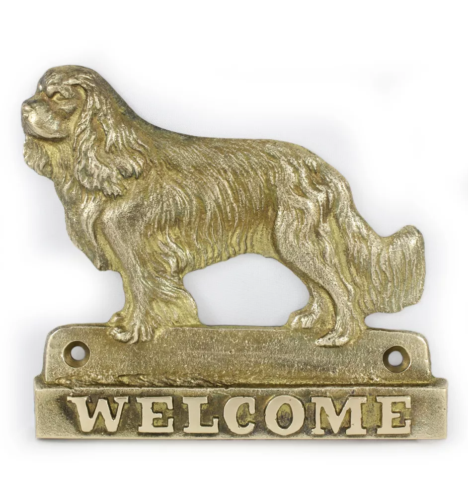 Cavalier King Charles Spaniel - Türschild mit Hund, messingfarbenes Willkommensschild, einzigartiges Schild mit der Aufschrift Welcome von der Marke Art-Dog