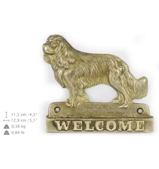 Cavalier King Charles Spaniel - a door sign with a dog, a brass welcome plaque, a unique sign with the inscription Welcome from the Art-Dog brand