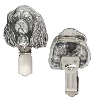 Cavalier King Charles Spaniel - Brosche mit Clip, Startnummernhalter, versilberte Anstecknadel für Hundeausstellungen der Marke Art-Dog