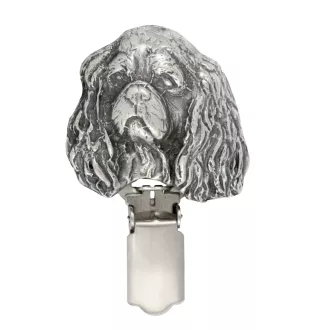 Cavalier King Charles Spaniel - brooch with a clip, holder for a start number, silver-plated dog show pin from the Art-Dog brand