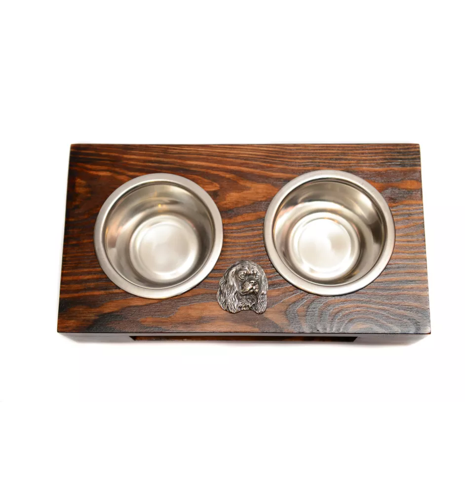 Cavalier King Charles Spaniel - support en bois avec des bols pour chien, bols pour chien en acier, cadeau pour l'adoption d'un chien de la marque Art-Dog