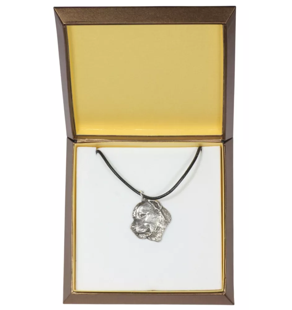 Mittelasiatischer Schäferhund, Zentralasiatischer Owtscharka - Hundehalsband in Geschenkbox, versilbertes Medaillon für Hundefans, markanter Anhänger der Marke Art-Dog