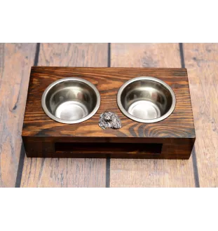 Cavalier King Charles Spaniel I - wooden stand with bowls for a dog, steel dog bowls, a gift for adopting a dog from the Art-Dog brand