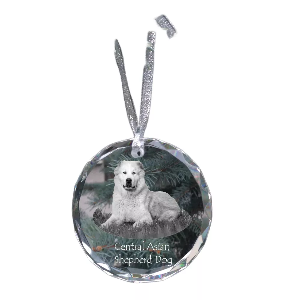 Mittelasiatischer Schäferhund, Zentralasiatischer Owtscharka - Kristallkugel mit Foto, Hundebild im Kristall, personalisierter Christbaumschmuck von Art-Dog.